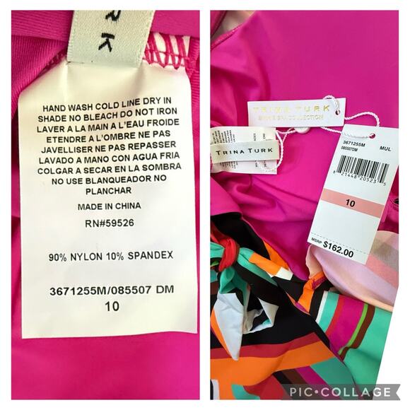 NEW Trina Turk Ruffle Flutter Sleeve Plunge One Piece Swimsuit Colorful Size 10 - Picture 7 of 9